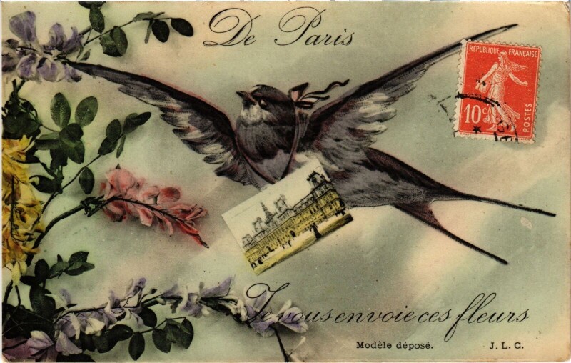 Carte postale ancienne De Paris Je vous envoie ces Fleurs