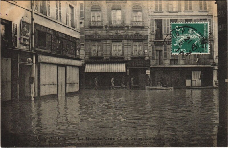 Carte postale ancienne Inondations 1910 Paris Rue de Seine