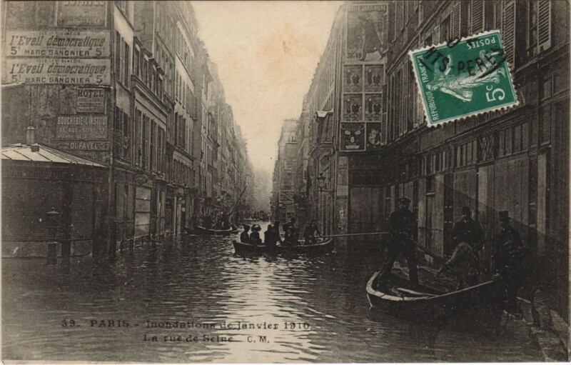 Carte postale ancienne Inondations 1910 Paris Rue de Seine