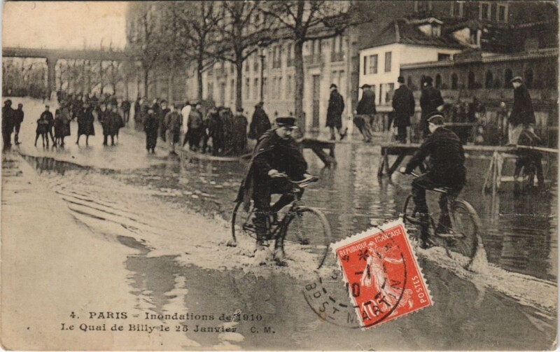 Carte postale ancienne Inondations 1910 Paris Quai de Billy