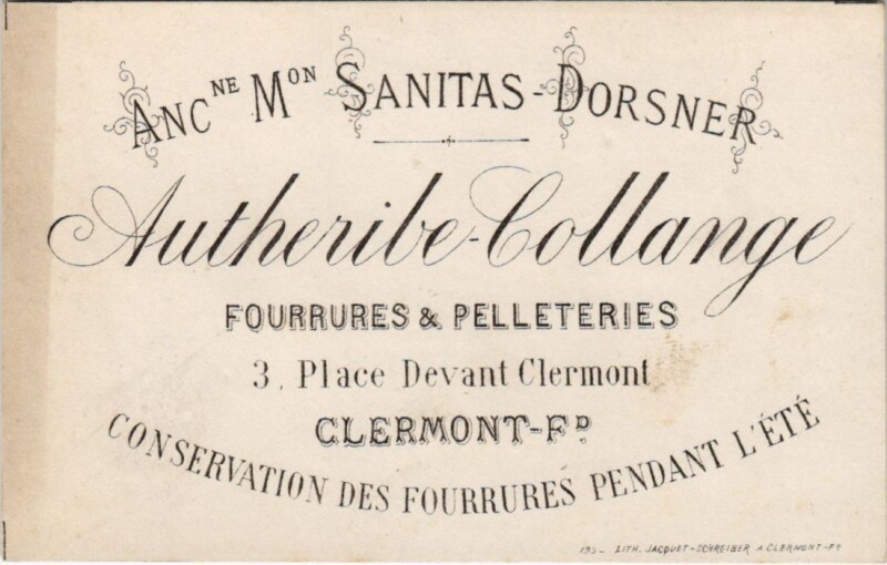Carte postale ancienne Clermont-Ferrand Fourrures et Pelleteries Small Advertising Card à Clermont-Ferrand