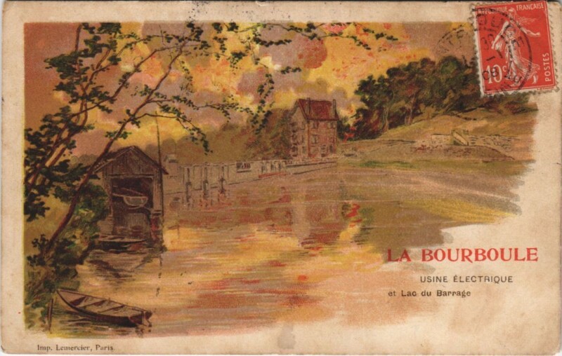 Carte postale ancienne La Bourboule-Usine Electrique et Lac du Barrage Litho à La Bourboule