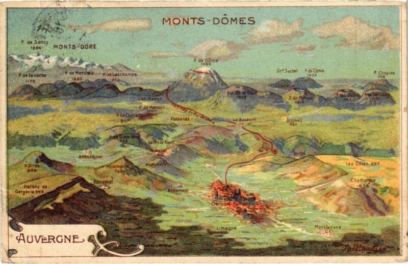 Carte postale ancienne Litho Monts-Domes - Monts-Domes Map