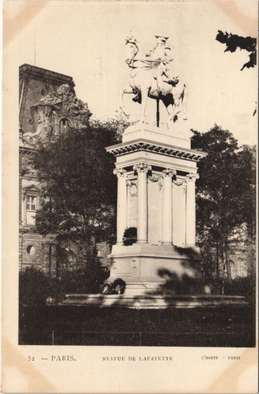 Carte postale ancienne Paris 1e Statue de Lafayette à Paris 1er