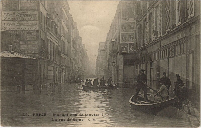 Carte postale ancienne Inondations 1910 Paris Rue de Seine