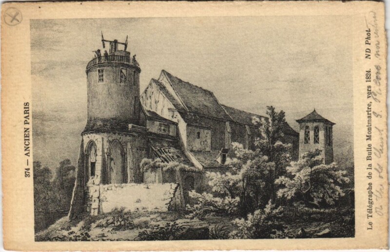 Carte postale ancienne Le Télégraphe de la Butte Montmartre vers 1824 à Paris 18e