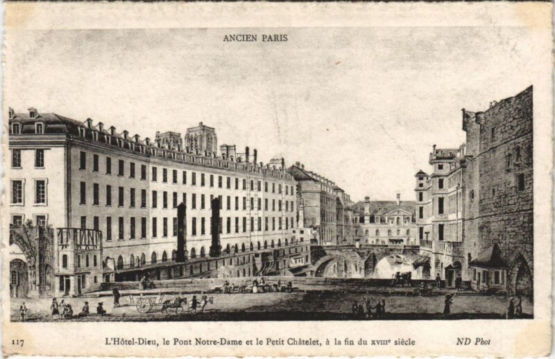 Carte postale ancienne Ancien Paris Hotel-Dieu Pont Notre-Dame et Petit Chatelet