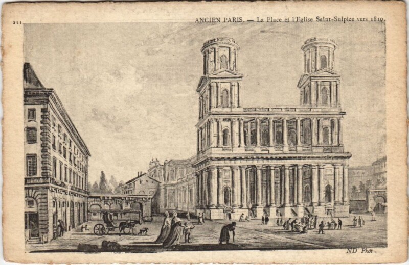 Carte postale ancienne Ancien Paris Place et Eglise Saint-Sulpice