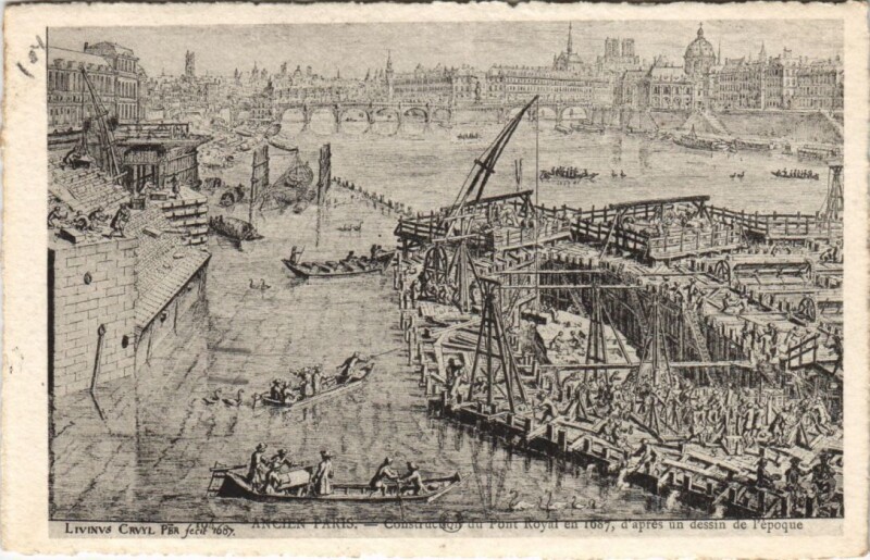 Carte postale ancienne Ancien Paris Construction du pont Royal