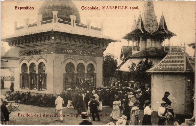 Carte postale ancienne Marseille - Expo Coloniale 1906 Pavillon de l'Amer Picon à Marseille