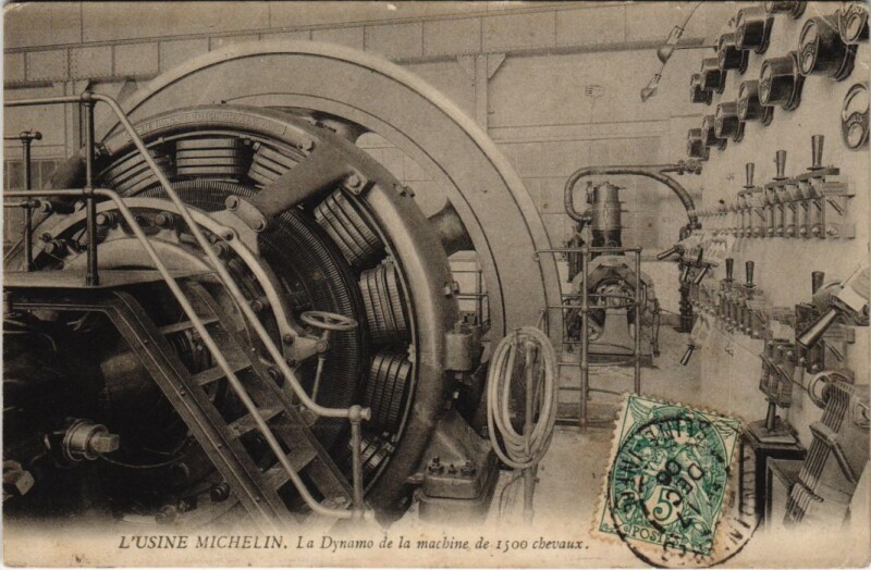 Carte postale ancienne Usine Michelin - La Dynamo de la machine de 1500 chevaux