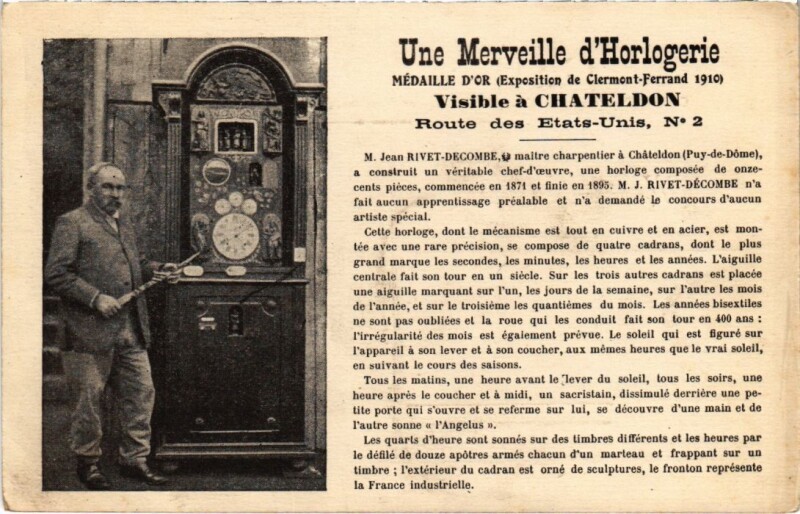 Carte postale ancienne Chateldon - Une merveille d'Horlogerie à Châteldon