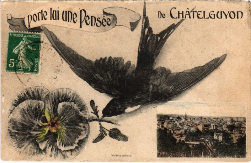 Carte postale ancienne Chatel-Guyon - Oiseau fleur à Châtel-Guyon