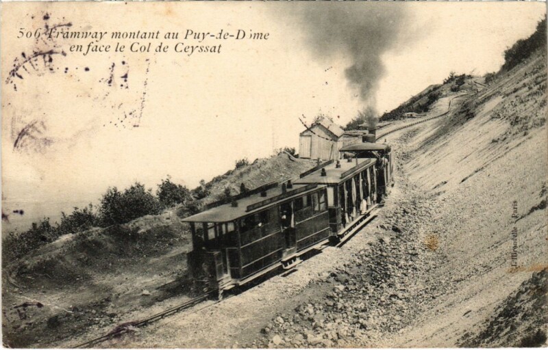 Carte postale ancienne Tram vapeur montant au Puy-de-Dome - En Face le Col de Ceyssat à Ceyssat