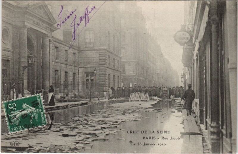 Carte postale ancienne Inondations 1910 Paris Rue jacob