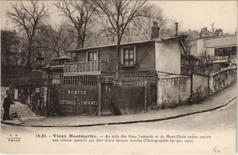 Carte postale ancienne Vieux Montmartre - Au coin des Rues Lamarck et du Mont-Cenis à Paris 18e