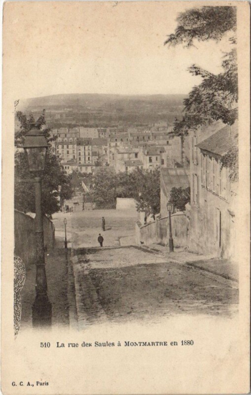 Carte postale ancienne La rue des Saules à Montmartre en 1880 à Paris 18e