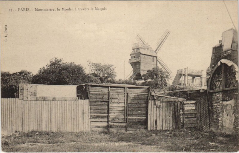 Carte postale ancienne Montmartre - le Moulin à travers le Maquis à Paris 18e