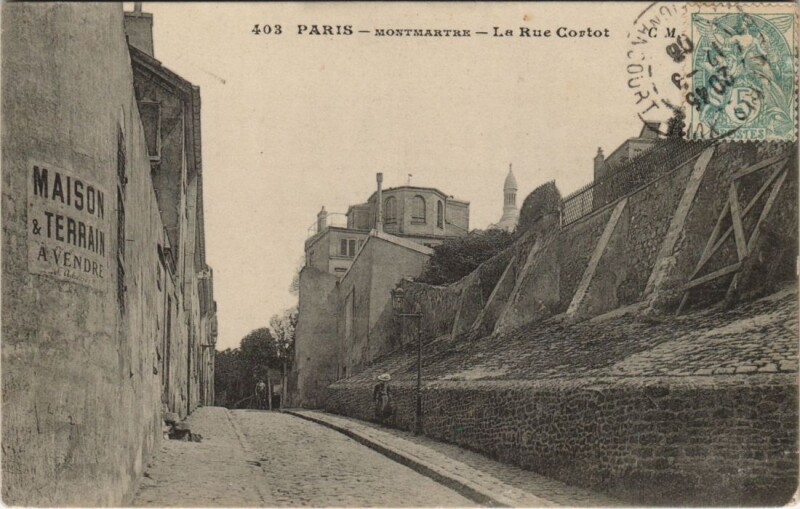 Carte postale ancienne Montmartre - La Rue Cortot à Paris 18e