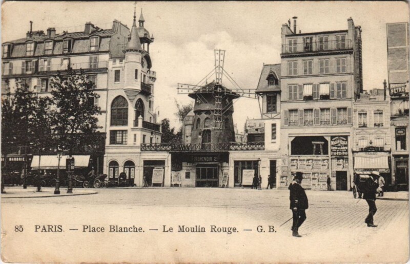 Carte postale ancienne Place Blanche - Le Moulin Rouge à Paris 9e