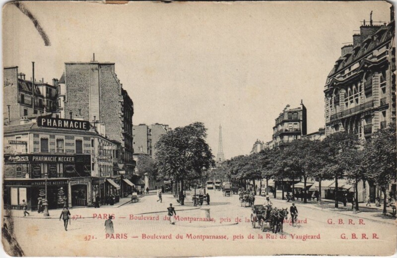 Carte postale ancienne Boulevard du Montparnasse, pris de la Rue de Vaugirard à Paris 15e