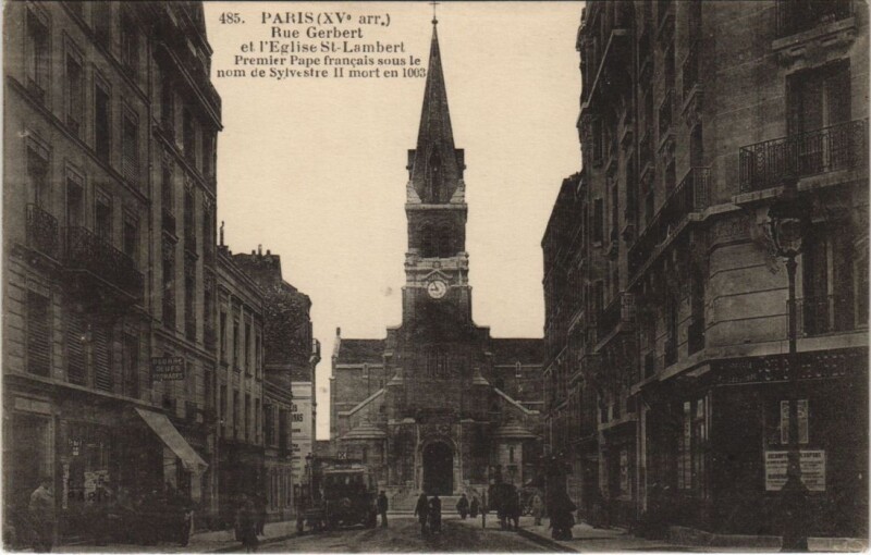Carte postale ancienne Rue Gerbert et l'Eglise Saint-Lambert à Paris 15e