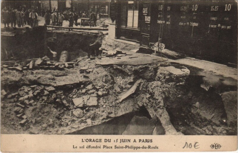 Carte postale ancienne Paris Orage du Juin 1914 Place Saint-Philippe-du-Roule