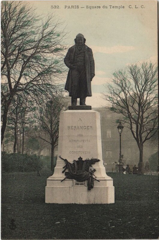 Carte postale ancienne Paris Statue Beranger Square du Temple