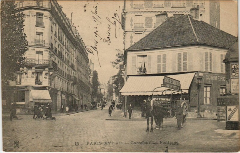Carte postale ancienne Carrefour La Fontaine à Paris 16e