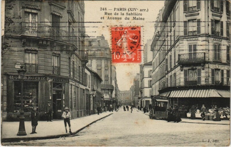 Carte postale ancienne Rue de la Sablière et Avenue du Maine à Paris 14e