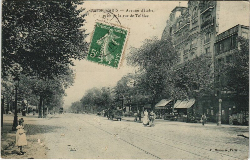 Carte postale ancienne Paris 13e Avenue d'Italie Rue de Tolbiac à Paris 13e
