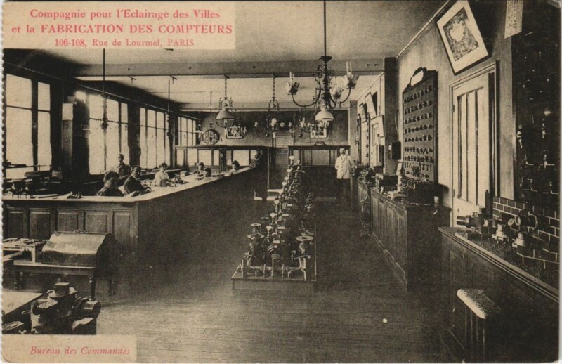 Carte postale ancienne Compagnie pour l'Eclairage des Villes et la Fabrication des Compteurs - Rue de Lourmel - Bureau des Commandes à Paris 15e