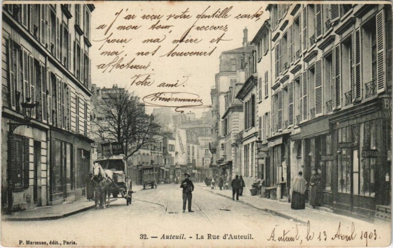 Carte postale ancienne Auteuil - Rue d'Auteuil à Paris 16e