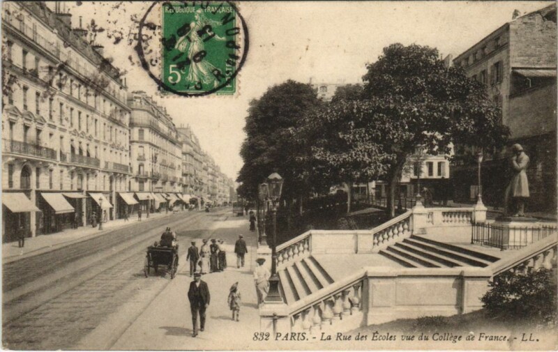 Carte postale ancienne Paris 5e Rue des Ecoles College de France à Paris 5e