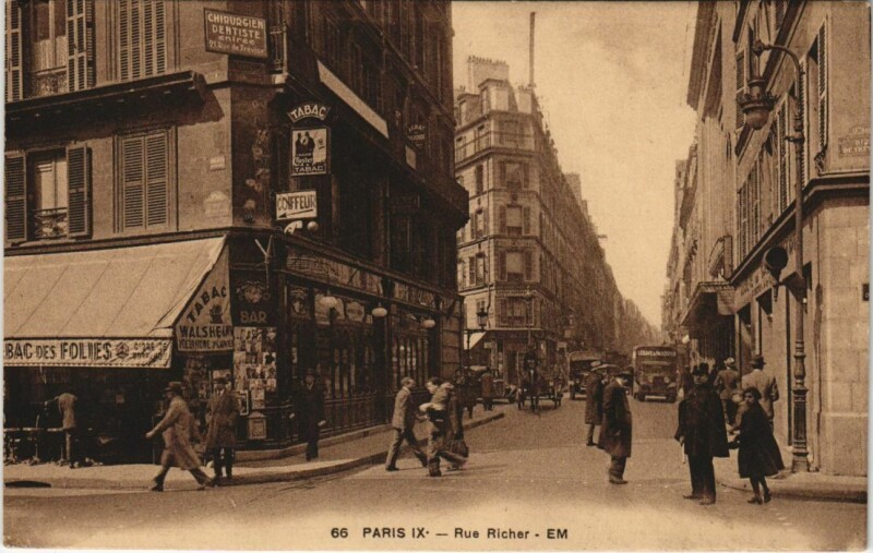 Carte postale ancienne Paris 9e Rue Richier à Paris 9e