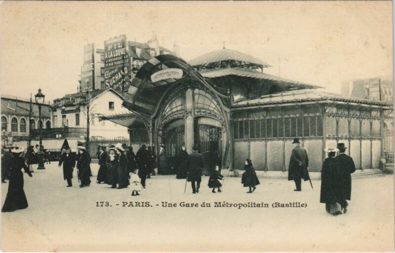 Carte postale ancienne Paris 12e Station du Métropolitain Bastille à Paris 12e