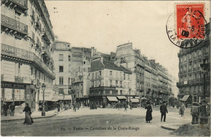 Carte postale ancienne Paris 11e Carrefour de la Croix-Rouge à Paris 11e