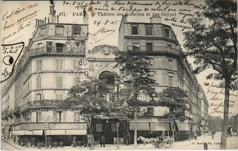 Carte postale ancienne Paris 13e Rue Coypel Théatre des Gobelins à Paris 13e