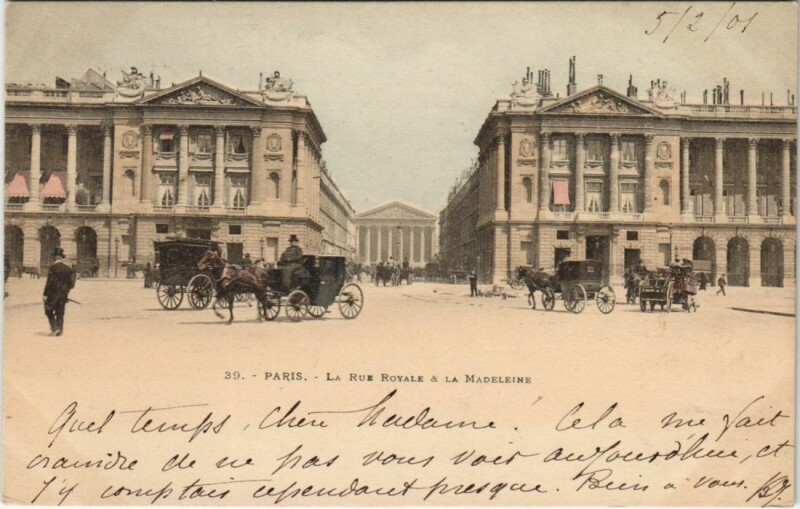 Carte postale ancienne Paris 1e Rue Royale et la madeleine à Paris 1er