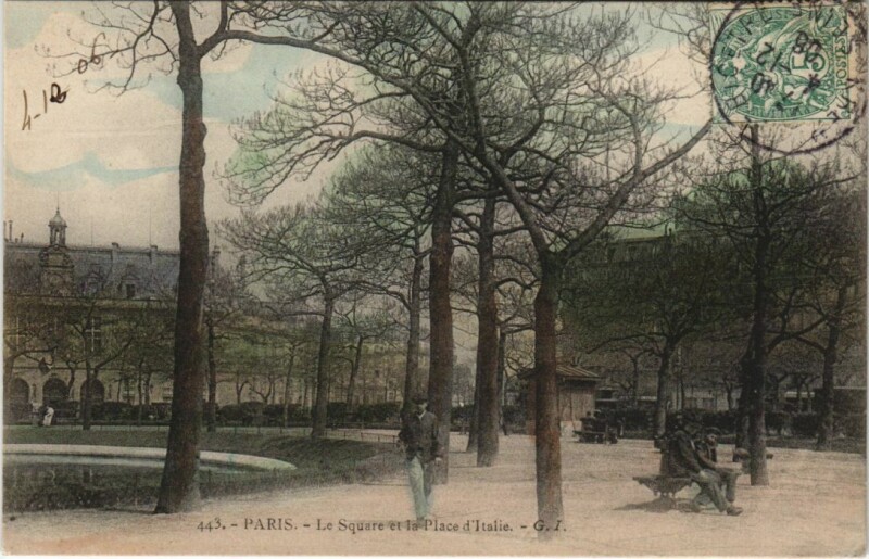 Carte postale ancienne Paris 13e Square et Place d'Italie à Paris 13e