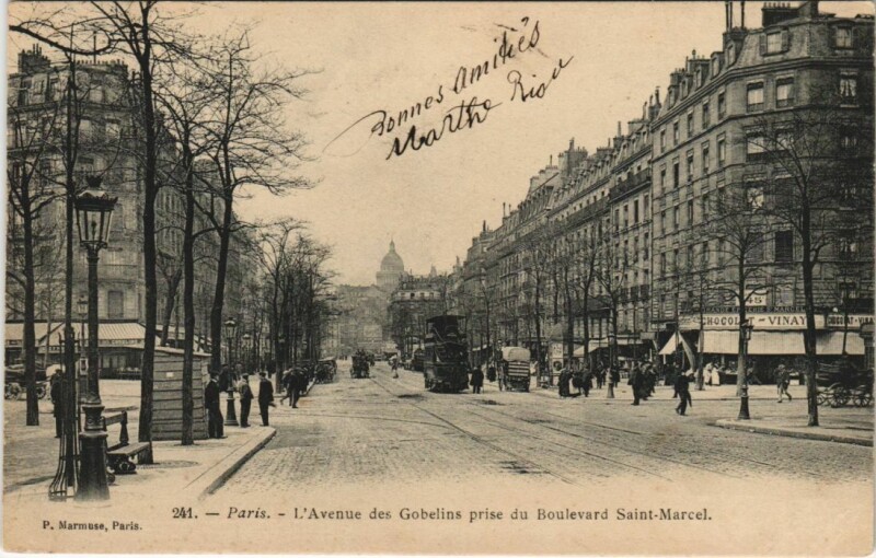 Carte postale ancienne Paris 13e Avenue des Gobelins Bd Saint-Marcel à Paris 13e