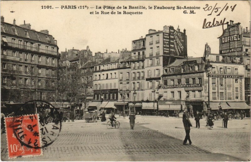 Carte postale ancienne Paris 11e Place de la Bastille Fg Saint-Antoine à Paris 11e