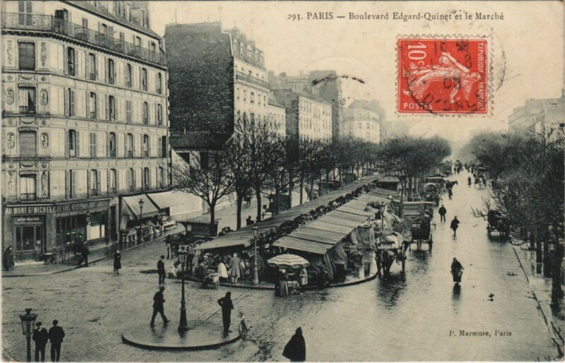Carte postale ancienne Boulevard Edgard-Quinet et le Marché à Paris 15e