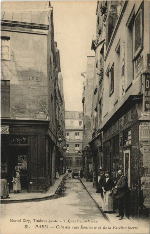 Carte postale ancienne Paris 5e Rue Boutebrie et de la Parcheminerie à Paris 5e