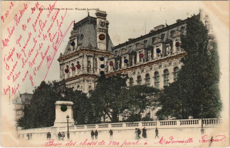 Carte postale ancienne Paris 4e Hotel de Ville decorated, glittery à Paris 4e