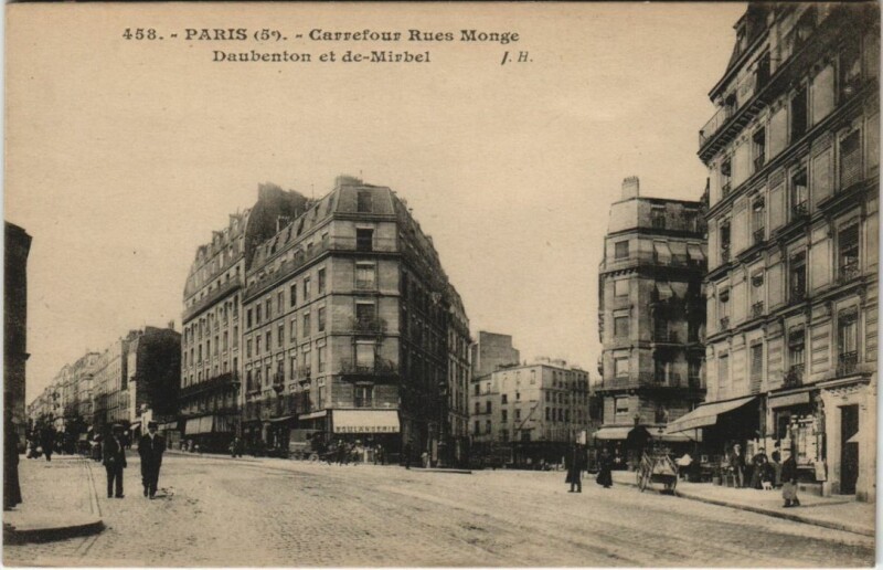 Carte postale ancienne Paris 5e Rue Monge Daubeton et de Mirbel à Paris 5e