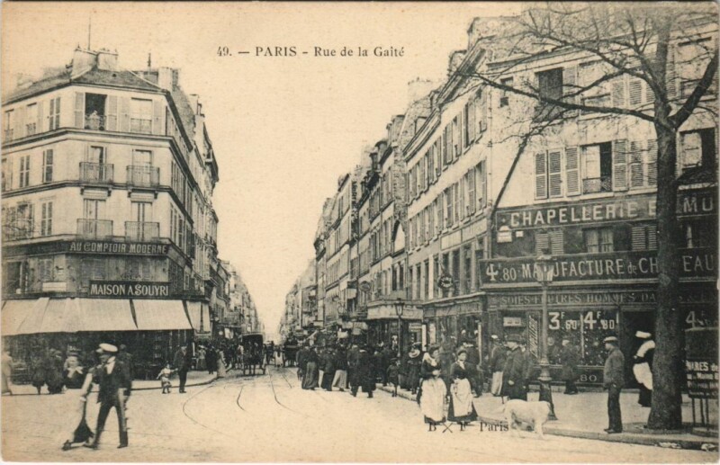 Carte postale ancienne Rue de la Gaîté à Paris 14e