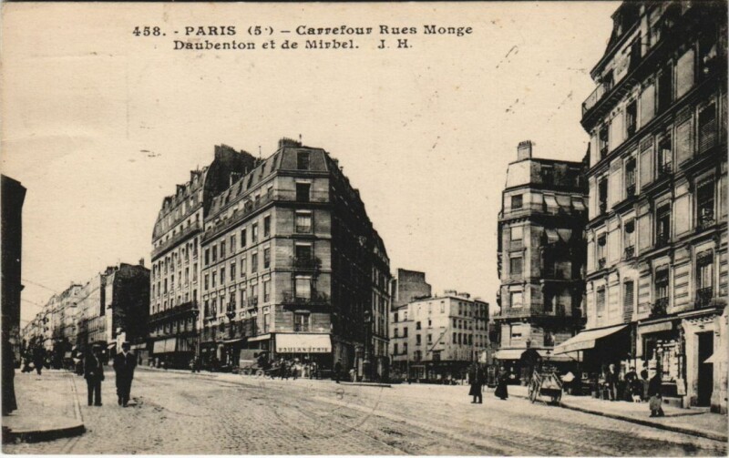 Carte postale ancienne Paris 5e Rue Monge Daubeton et de Mirbel à Paris 5e