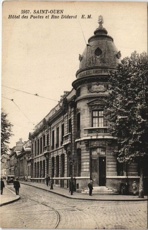 Carte postale ancienne Saint-Ouen - Hotel des Postes et Rue Diderot