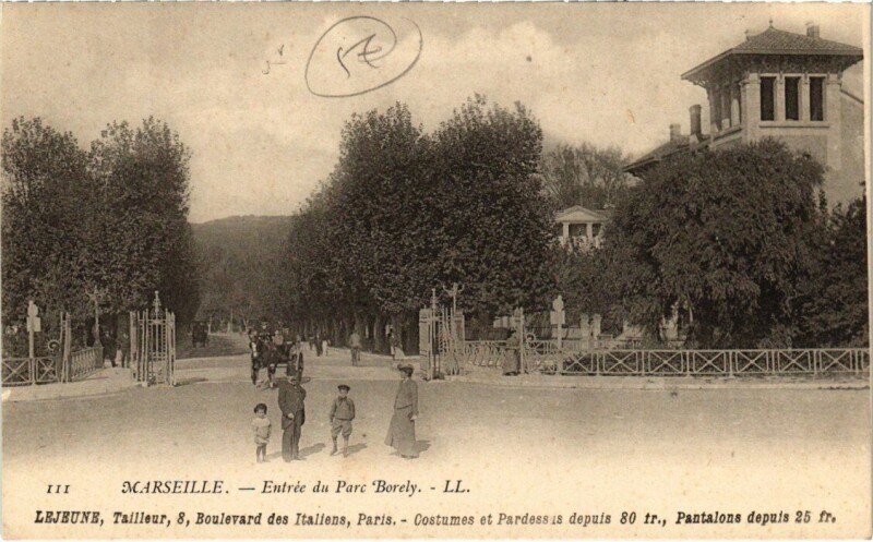 Carte postale ancienne Marseille - Entree du Parc Borely à Marseille